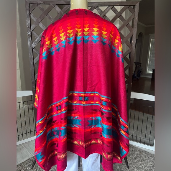 Alpaca Wool Red Rainbow Poncho - Picture 4 of 4